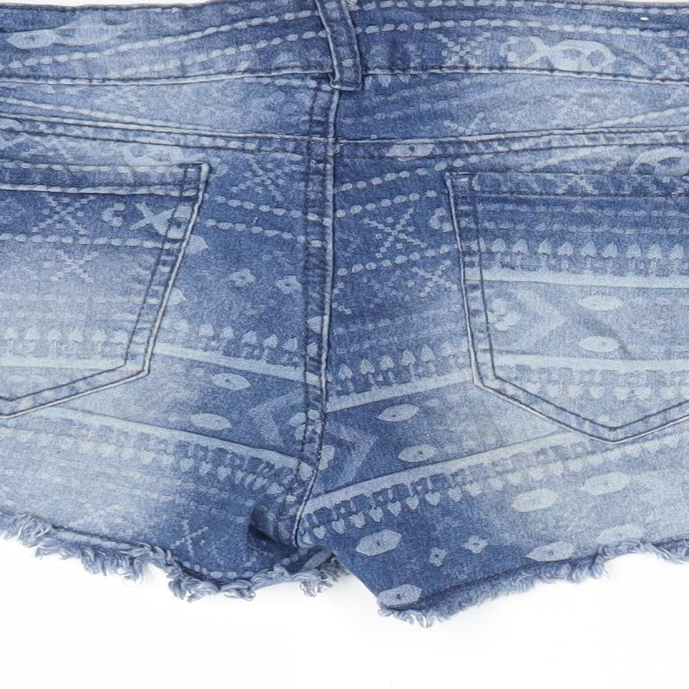 Brave Soul Womens Blue Geometric  Cut-Off Shorts Size 10