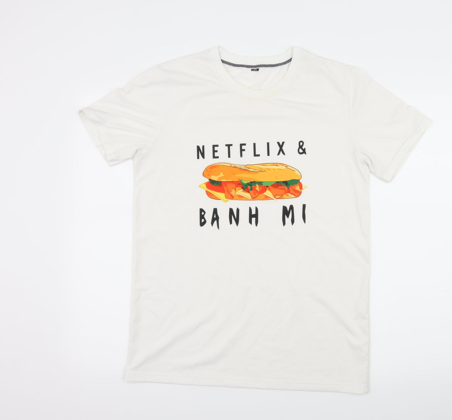 Preworn Mens White Geometric Jersey  T-Shirt Size XL  - Netflix and Ba N H Mi