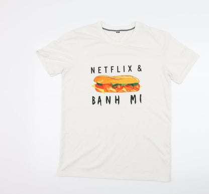 Preworn Mens White Geometric Jersey  T-Shirt Size XL  - Netflix and Ba N H Mi