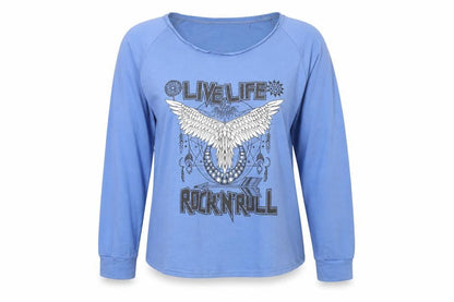 Womens Blue  Jersey Pullover Sweatshirt Size L  - Live Life