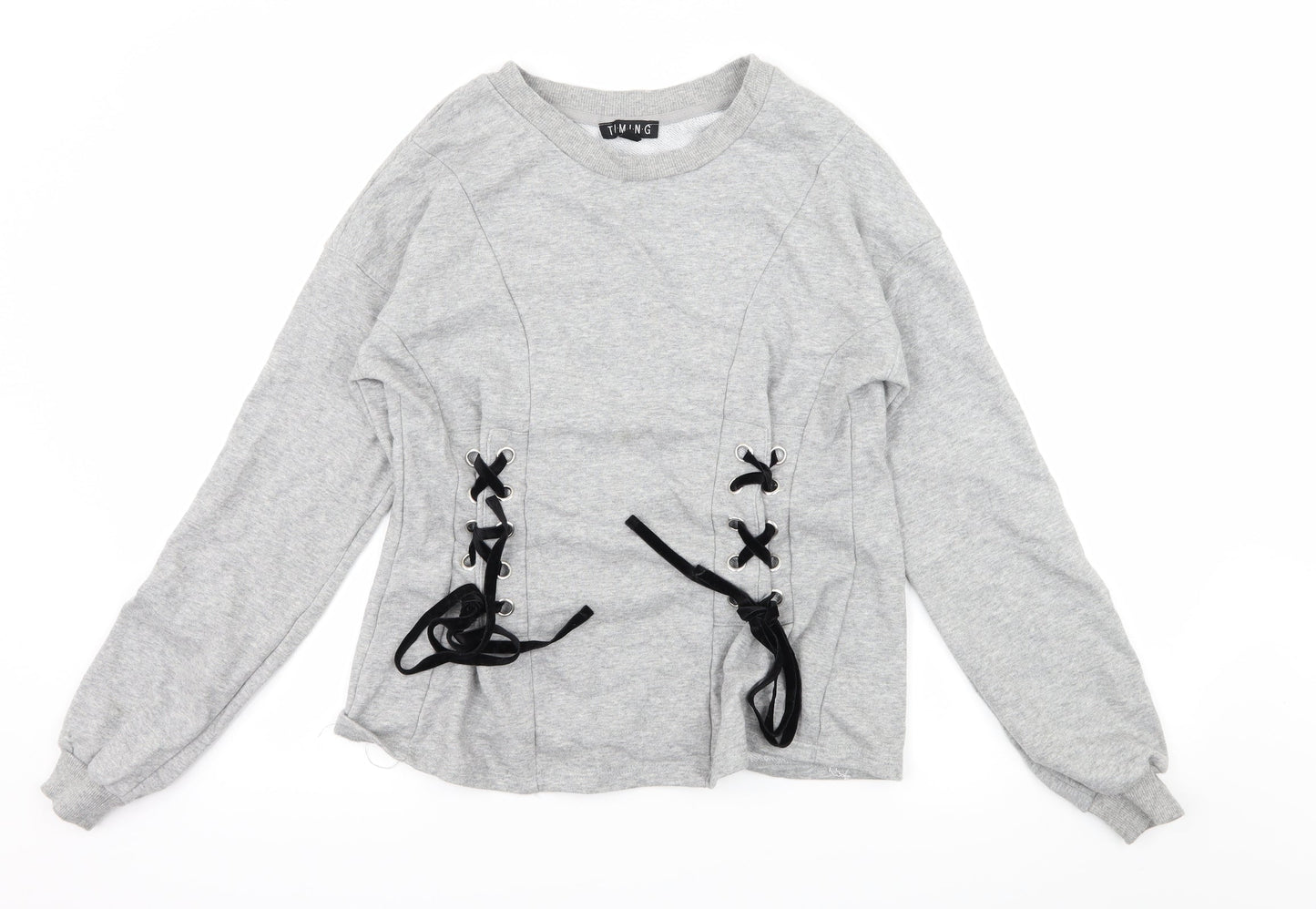 Timing Womens Grey  Jersey Pullover Sweatshirt Size S  - Lace up detail