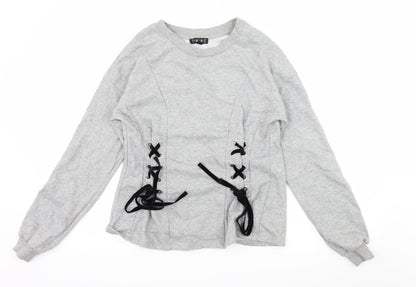 Timing Womens Grey  Jersey Pullover Sweatshirt Size S  - Lace up detail