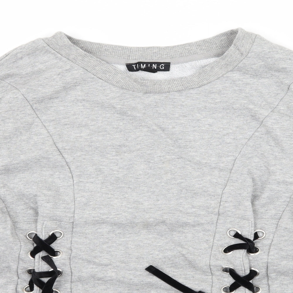 Timing Womens Grey  Jersey Pullover Sweatshirt Size S  - Lace up detail