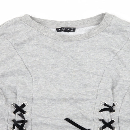 Timing Womens Grey  Jersey Pullover Sweatshirt Size S  - Lace up detail