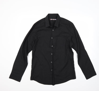 top man Mens Black Striped   Button-Up Size M