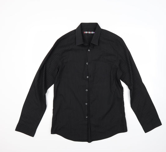 top man Mens Black Striped   Button-Up Size M
