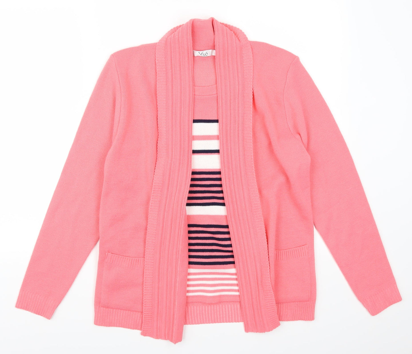 Vivi Womens Pink Striped  Cardigan Jumper Size S  - Jumper and Cardigan All in One