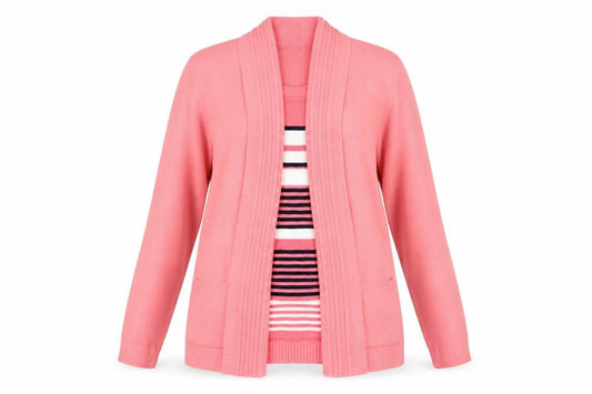 Vivi Womens Pink Striped  Cardigan Jumper Size S  - Jumper and Cardigan All in One