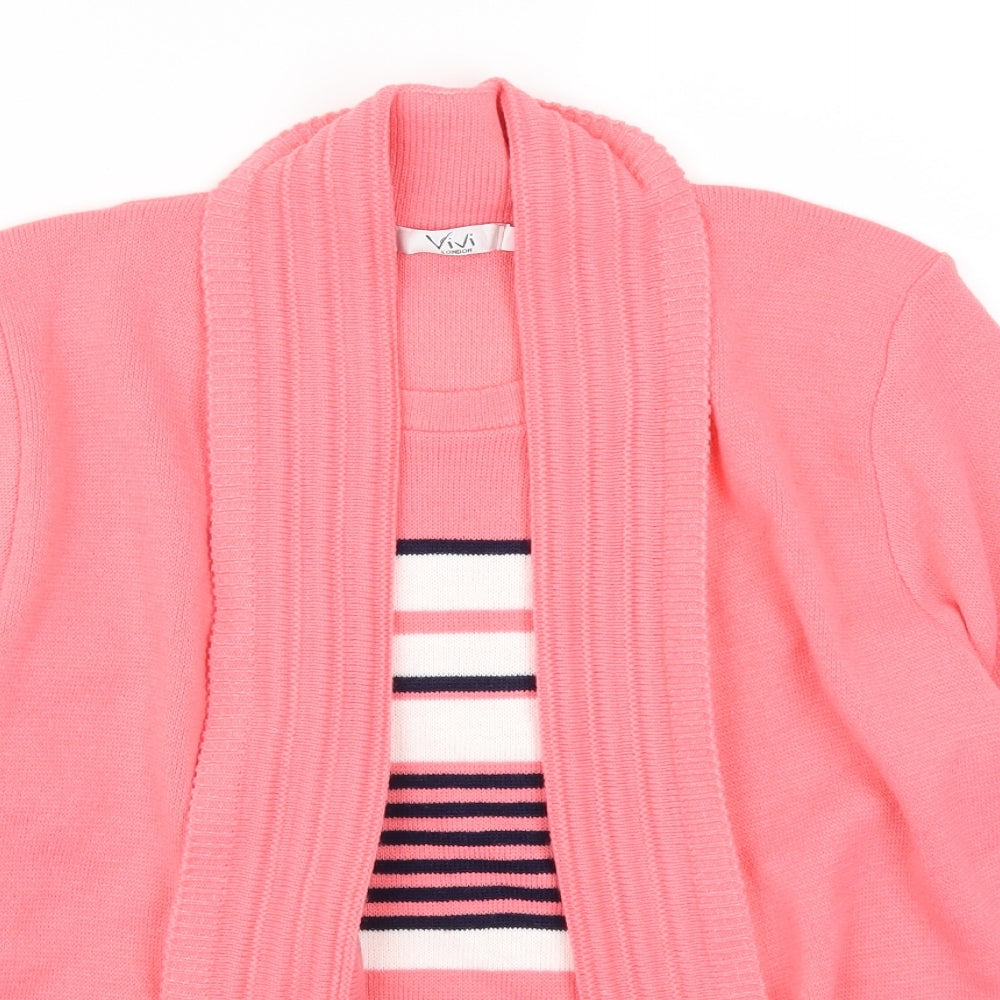 Vivi Womens Pink Striped  Cardigan Jumper Size S  - Jumper and Cardigan All in One