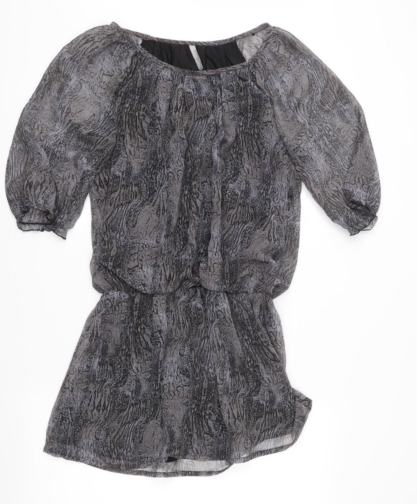 Evie Womens Grey Animal Print Chiffon Basic Blouse Size 12