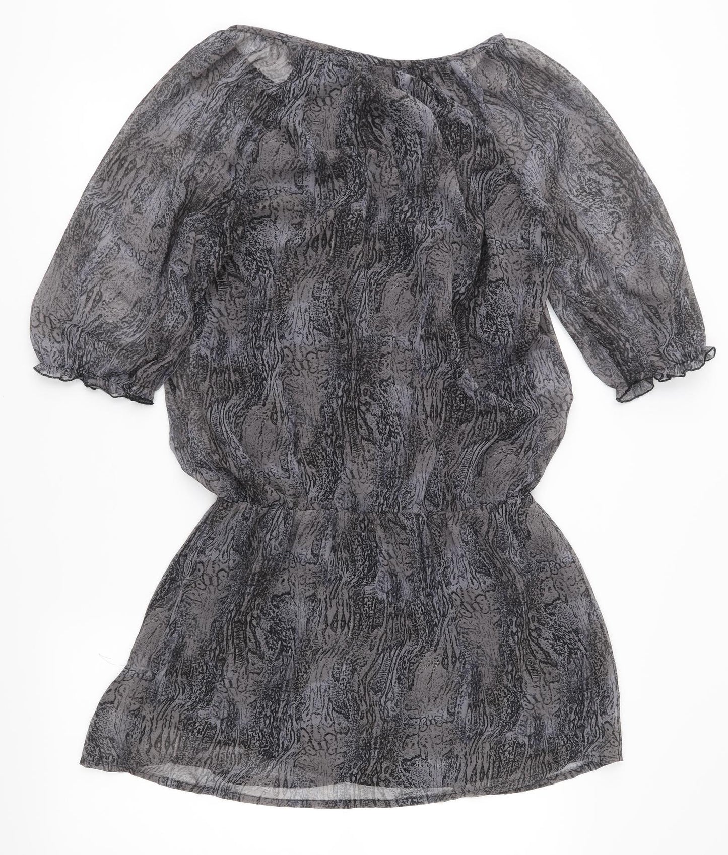 Evie Womens Grey Animal Print Chiffon Basic Blouse Size 12