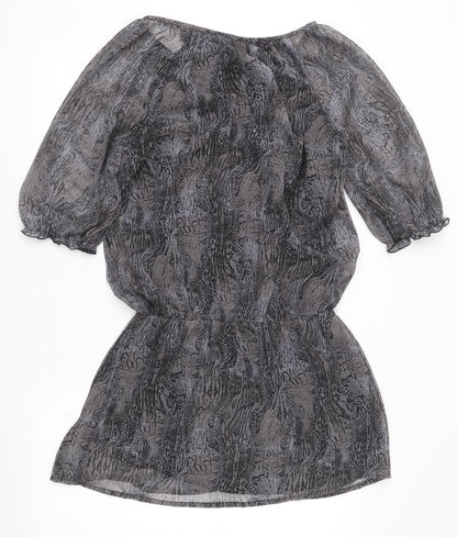 Evie Womens Grey Animal Print Chiffon Basic Blouse Size 12