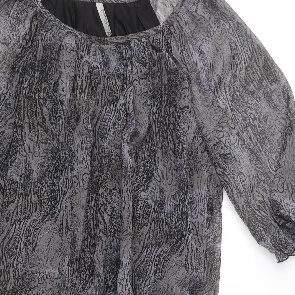 Evie Womens Grey Animal Print Chiffon Basic Blouse Size 12