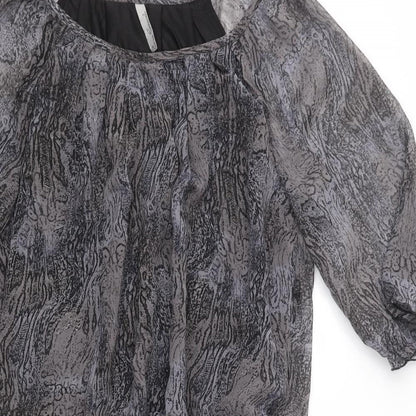 Evie Womens Grey Animal Print Chiffon Basic Blouse Size 12