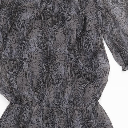 Evie Womens Grey Animal Print Chiffon Basic Blouse Size 12