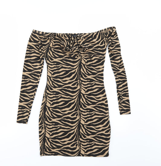 PRETTYLITTLETHING Womens Beige Animal Print  Mini  Size 8