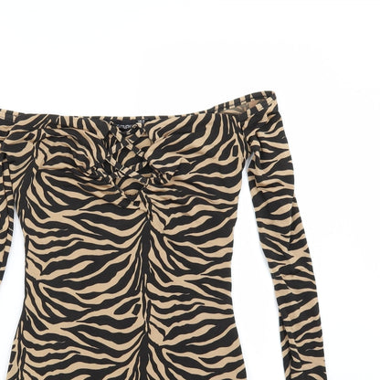 PRETTYLITTLETHING Womens Beige Animal Print  Mini  Size 8