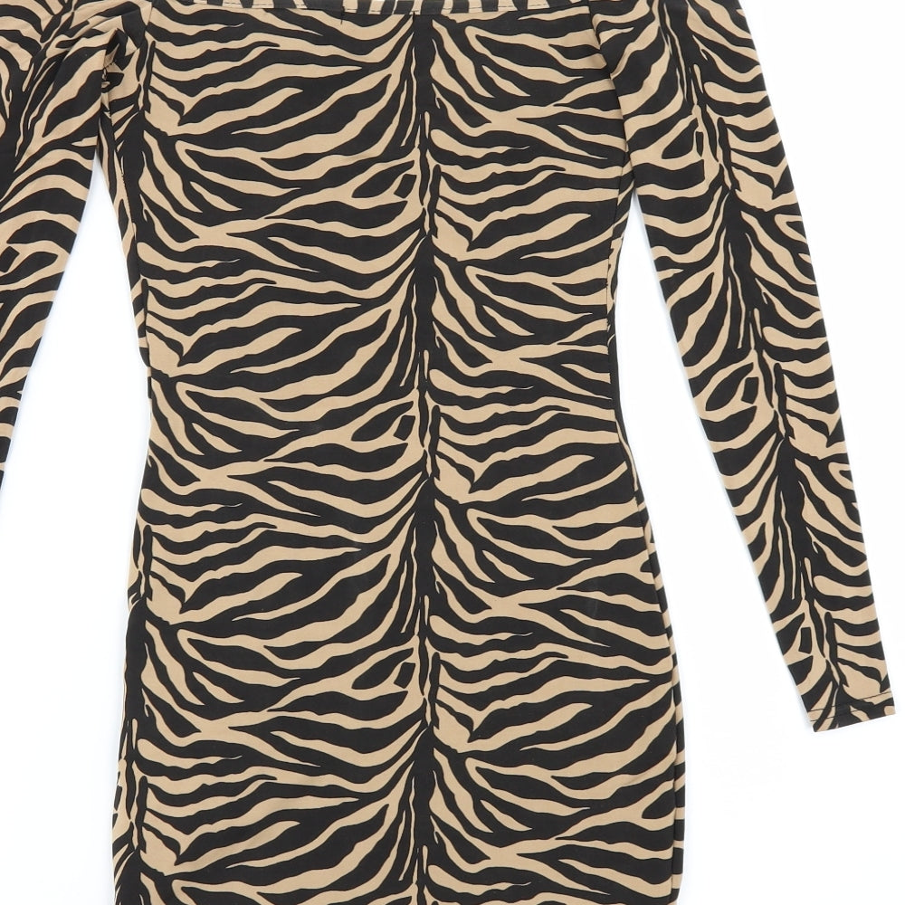 PRETTYLITTLETHING Womens Beige Animal Print  Mini  Size 8