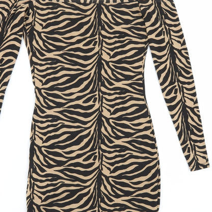 PRETTYLITTLETHING Womens Beige Animal Print  Mini  Size 8