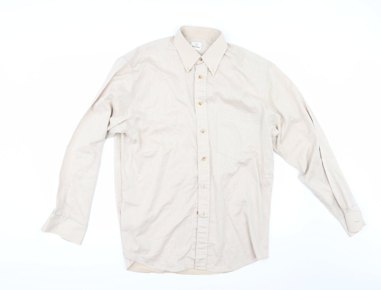 Mens UK Size 16 Burtons Beige  Button-Up Long Sleeve Casual Shirt
