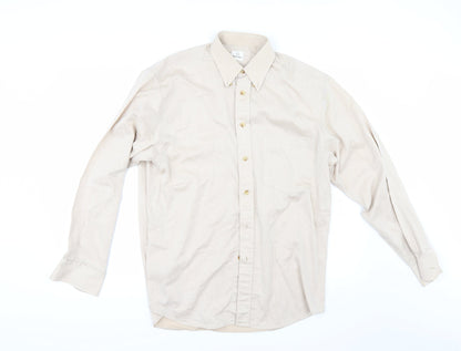 Mens UK Size 16 Burtons Beige  Button-Up Long Sleeve Casual Shirt