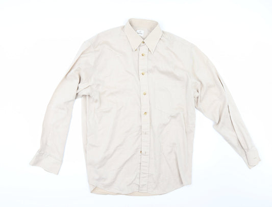 Mens UK Size 16 Burtons Beige  Button-Up Long Sleeve Casual Shirt