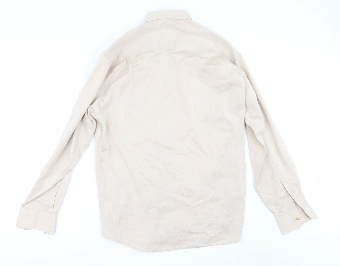 Mens UK Size 16 Burtons Beige  Button-Up Long Sleeve Casual Shirt