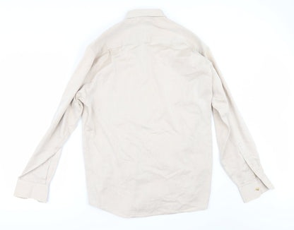 Mens UK Size 16 Burtons Beige  Button-Up Long Sleeve Casual Shirt