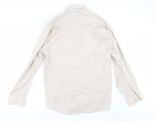 Mens UK Size 16 Burtons Beige  Button-Up Long Sleeve Casual Shirt