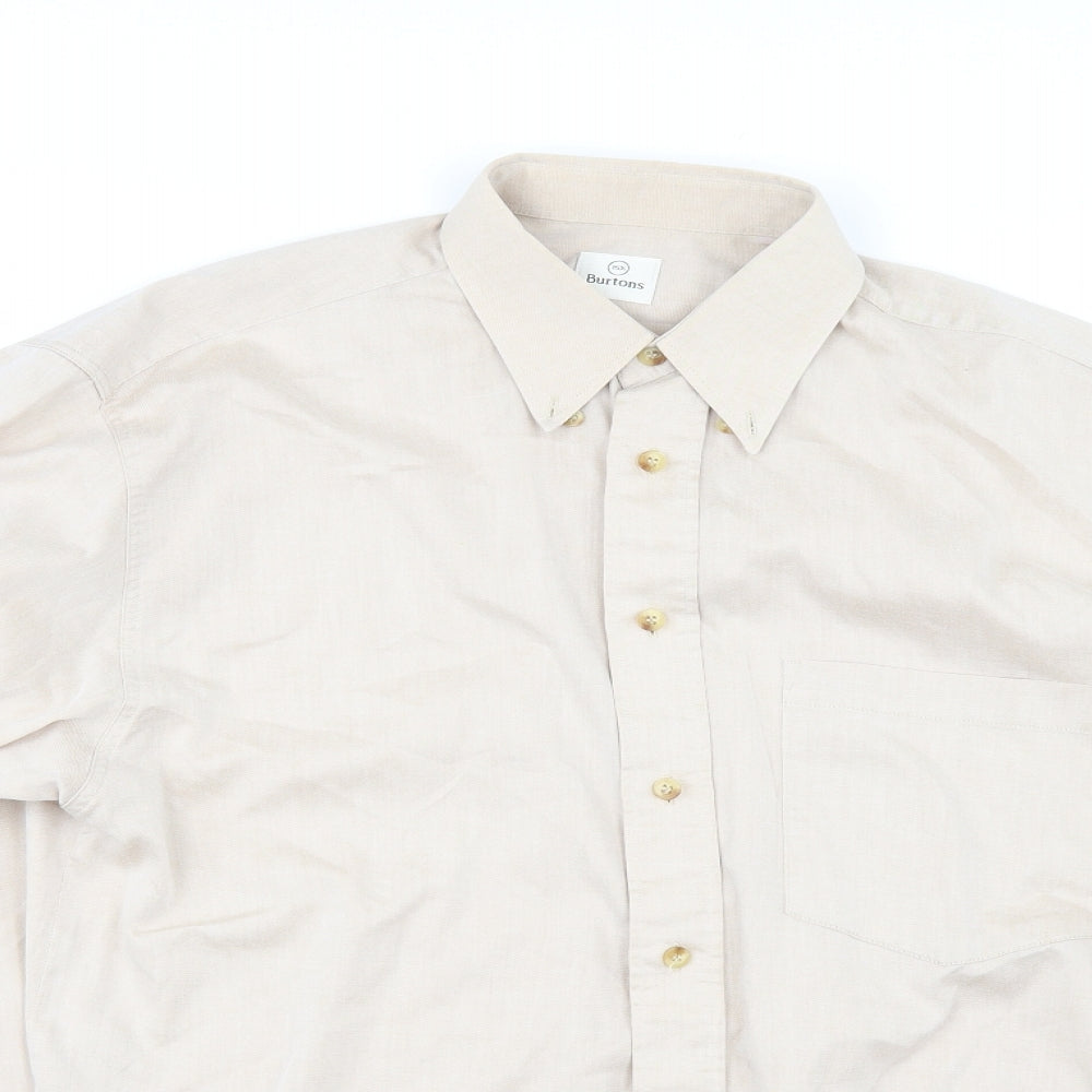 Mens UK Size 16 Burtons Beige  Button-Up Long Sleeve Casual Shirt