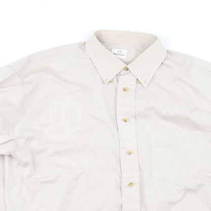 Mens UK Size 16 Burtons Beige  Button-Up Long Sleeve Casual Shirt