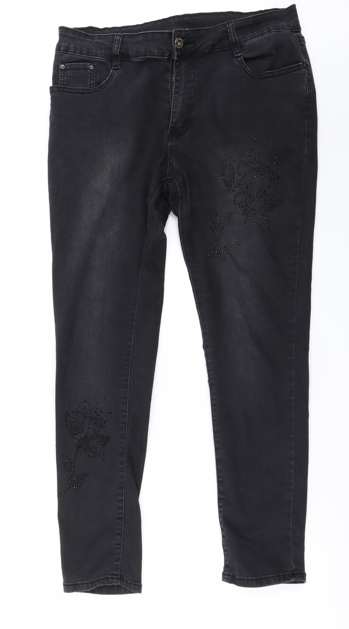 Womens UK Size L Preworn Regular Fit Straight Black Jeans