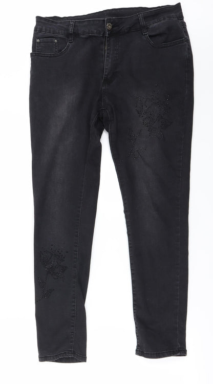 Womens UK Size L Preworn Regular Fit Straight Black Jeans