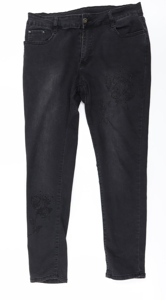 Womens UK Size L Preworn Regular Fit Straight Black Jeans