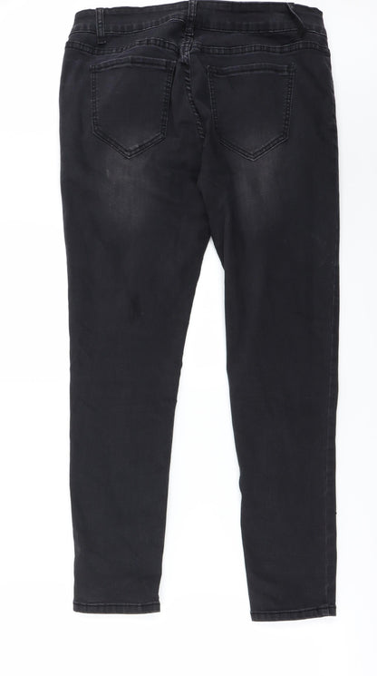 Womens UK Size L Preworn Regular Fit Straight Black Jeans