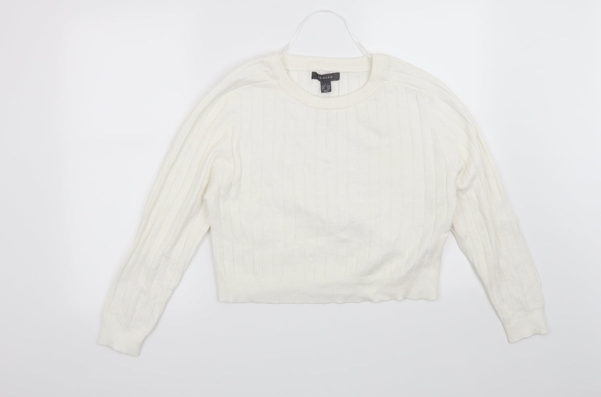 Primark Womens White Striped  Pullover Jumper Size 14