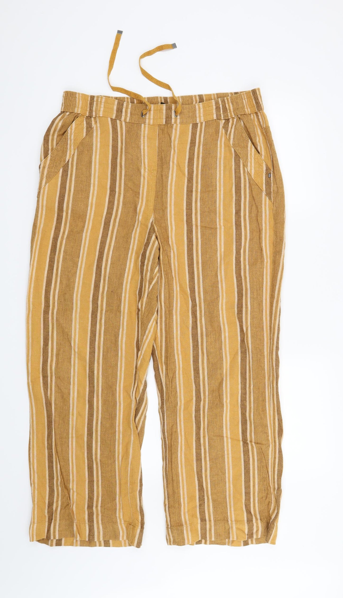 Bonmarché Womens Yellow Striped  Trousers  Size 16 L27 in
