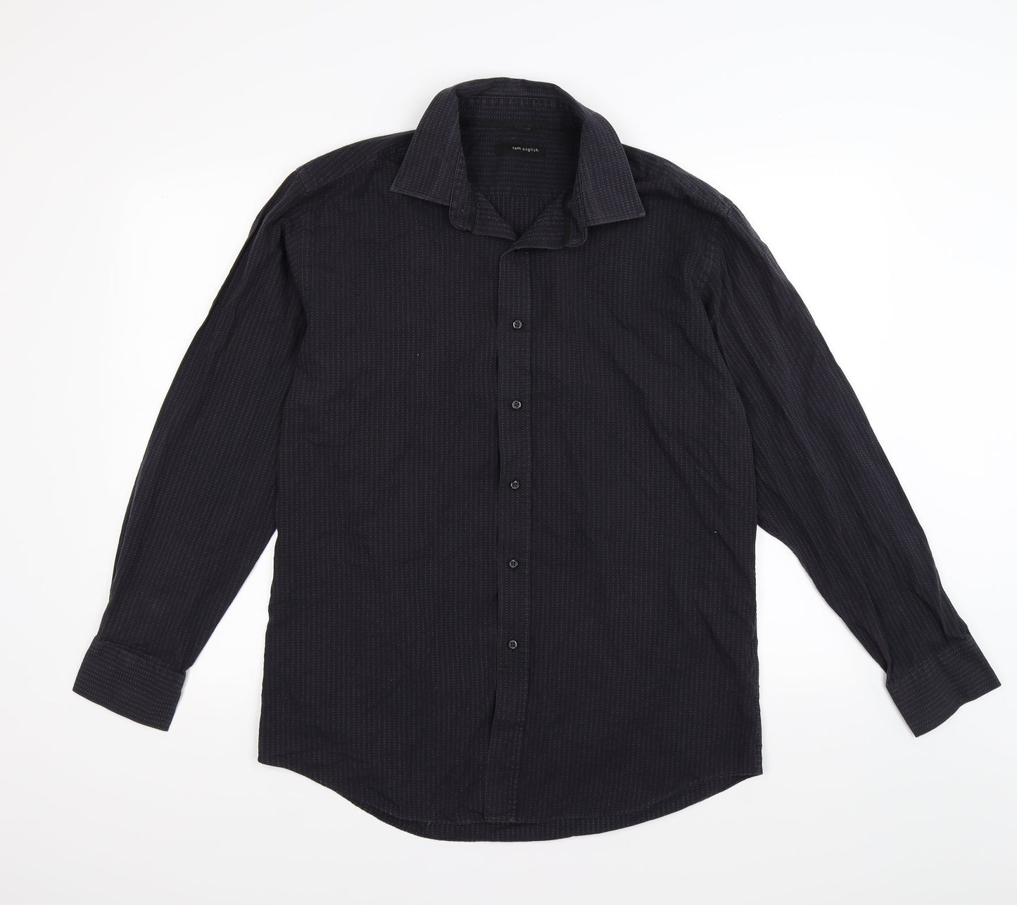 Tom english Mens Blue Striped   Button-Up Size 16.5