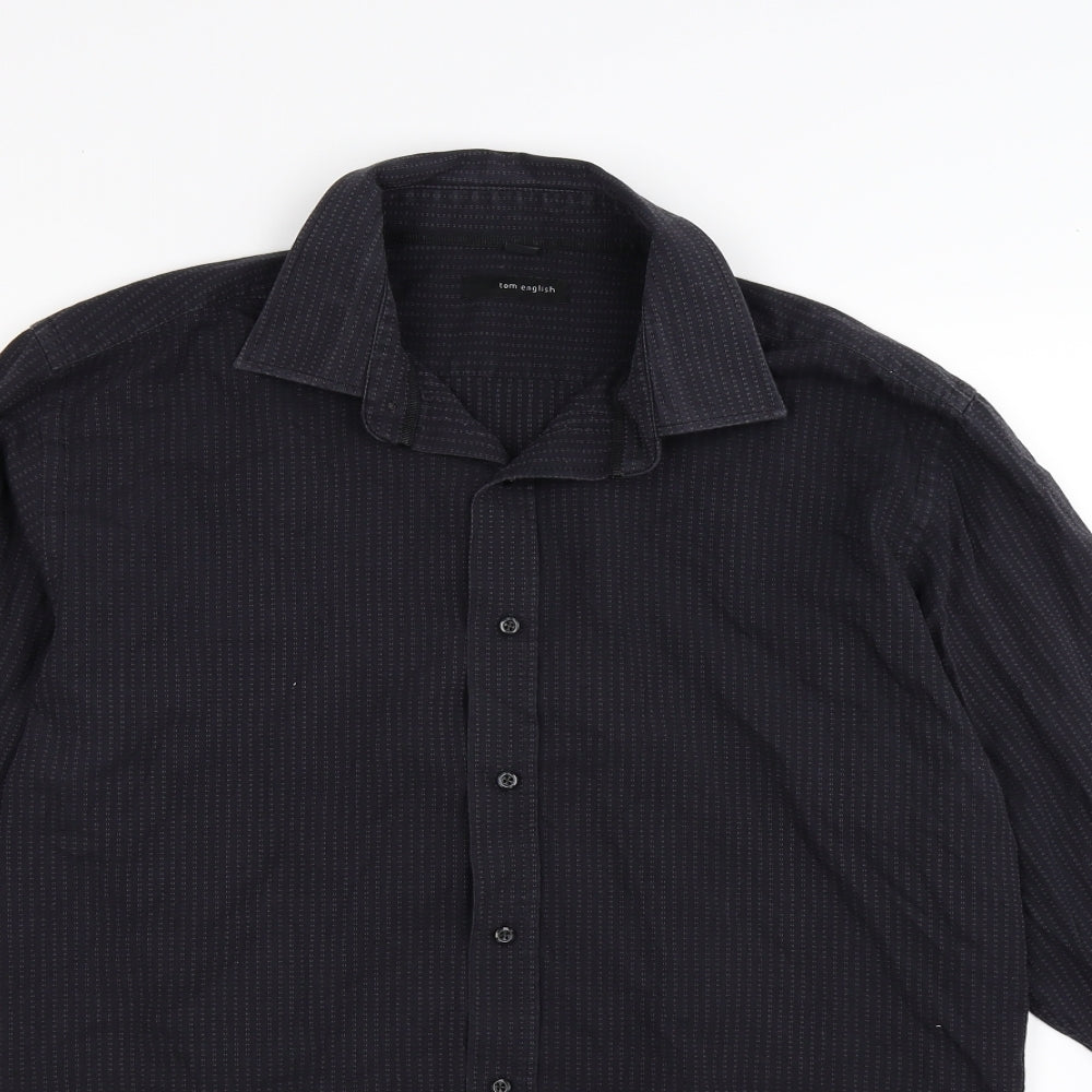 Tom english Mens Blue Striped   Button-Up Size 16.5