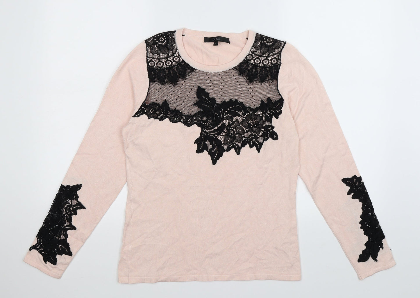 Coast Womens Pink Floral Knit Pullover Jumper Size S  - lace trim