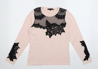 Coast Womens Pink Floral Knit Pullover Jumper Size S  - lace trim