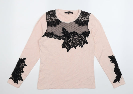 Coast Womens Pink Floral Knit Pullover Jumper Size S  - lace trim