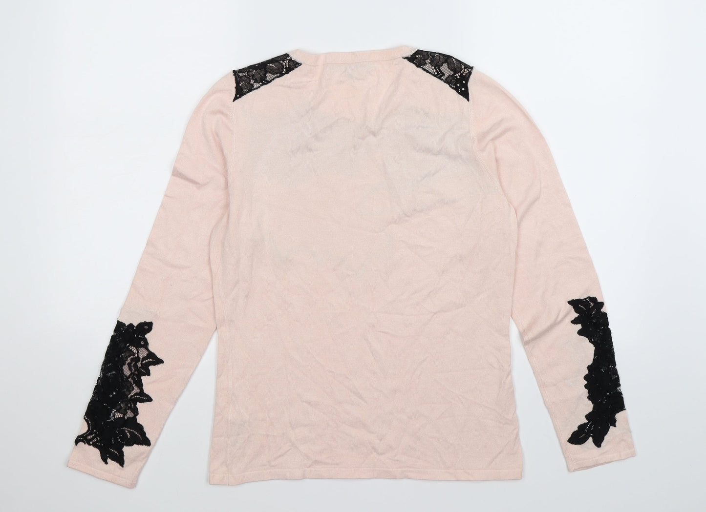 Coast Womens Pink Floral Knit Pullover Jumper Size S  - lace trim