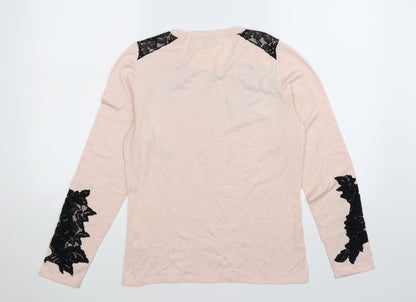 Coast Womens Pink Floral Knit Pullover Jumper Size S  - lace trim
