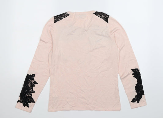 Coast Womens Pink Floral Knit Pullover Jumper Size S  - lace trim