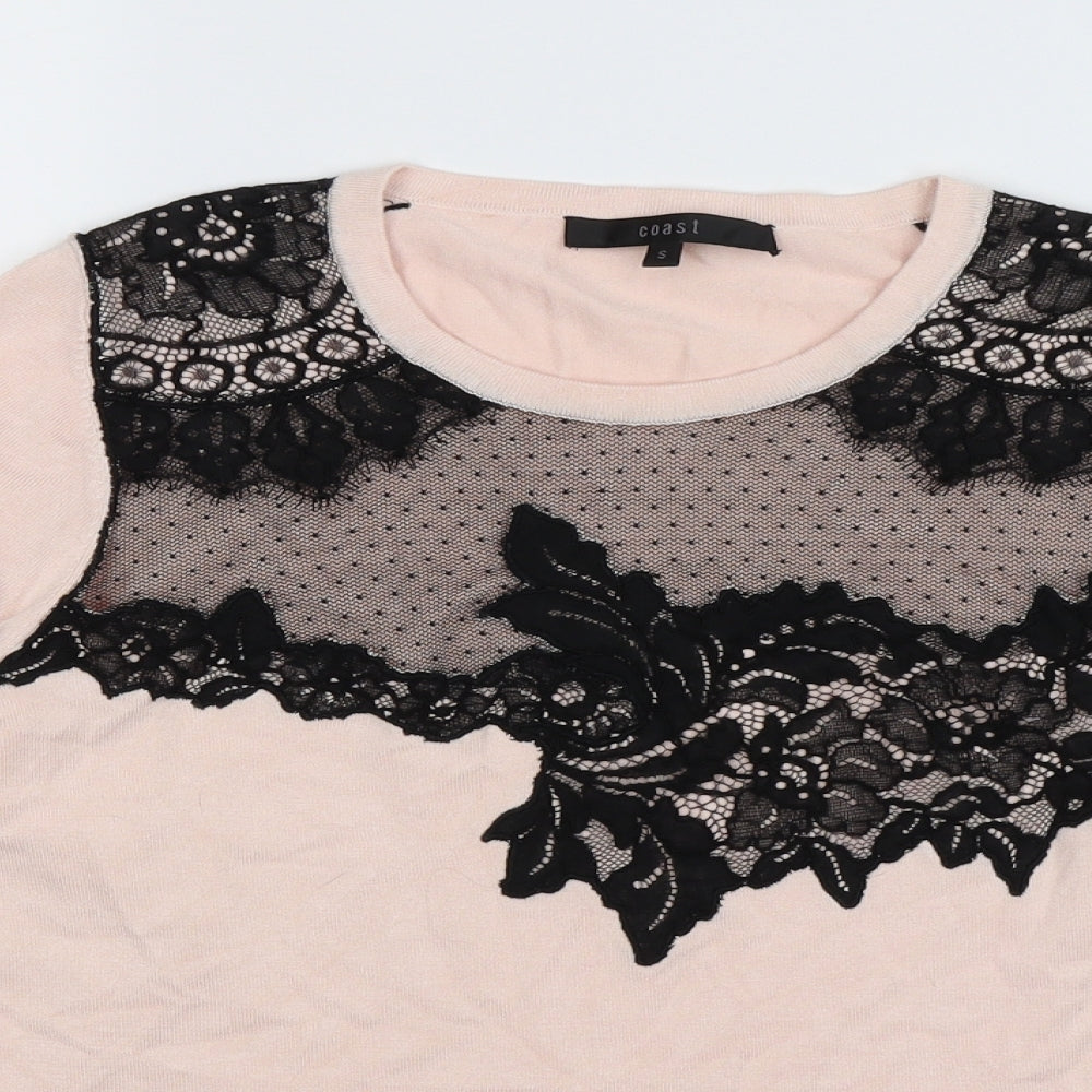 Coast Womens Pink Floral Knit Pullover Jumper Size S  - lace trim
