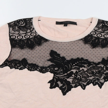 Coast Womens Pink Floral Knit Pullover Jumper Size S  - lace trim