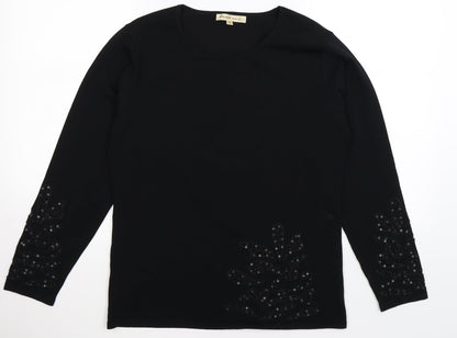 frank saul Womens Black Floral Knit Pullover Jumper Size S
