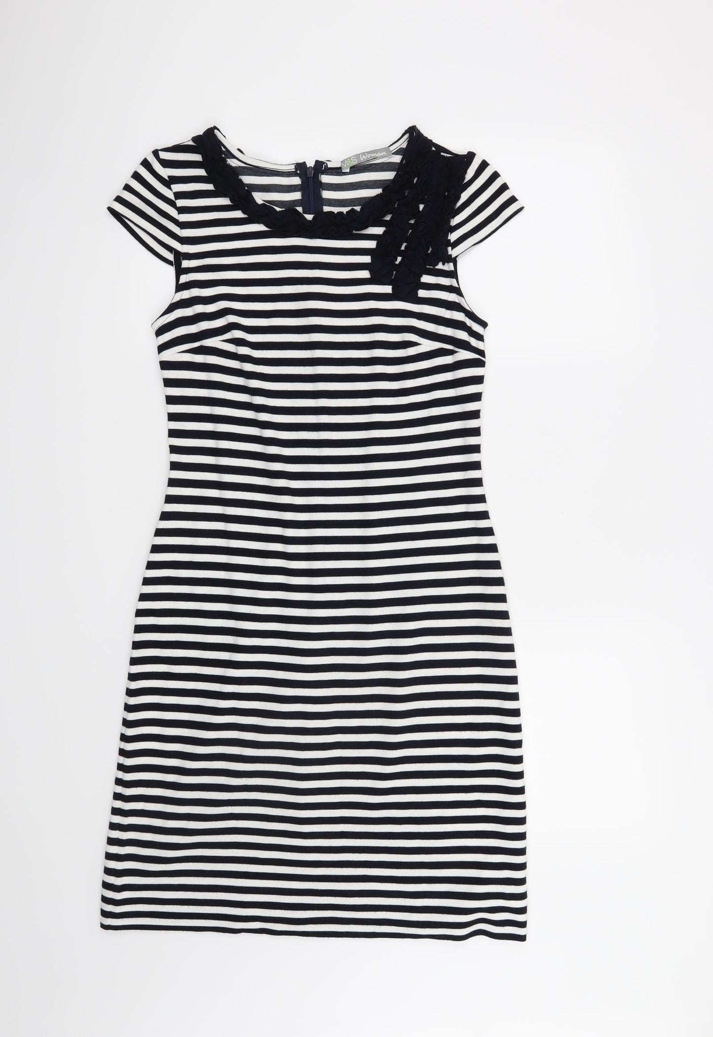 M&S Womens Black Striped  A-Line  Size 8