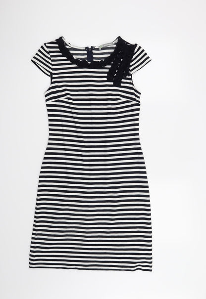 M&S Womens Black Striped  A-Line  Size 8